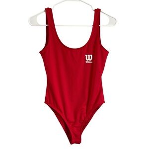 Wilson x Forever 21 Athletic One Piece Swimsuit Red Logo Scoop Neck Sz S